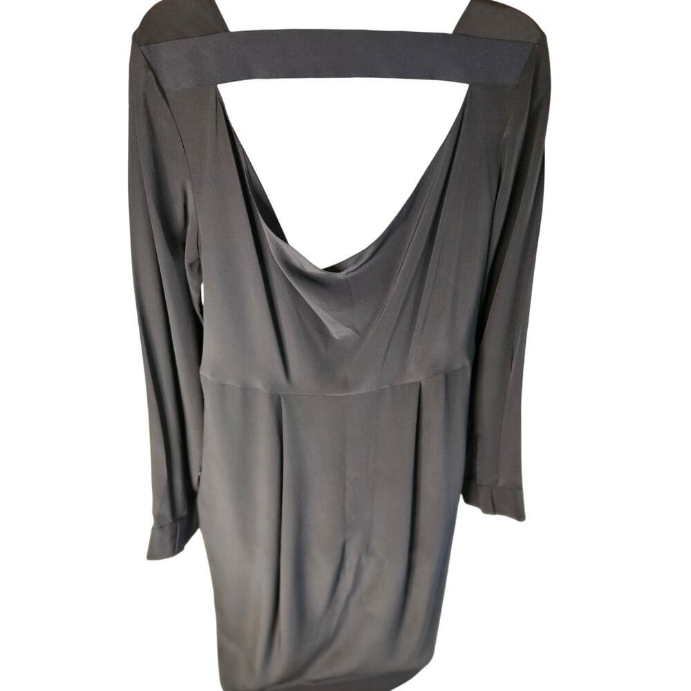 COS Black Sheath Dress Sz 8 100% Silk Keyhole back Asymmetrical hem Semi Sheer - Picture 8 of 11